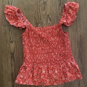 Madewell Red Floral Smocked Peplum Crop Top